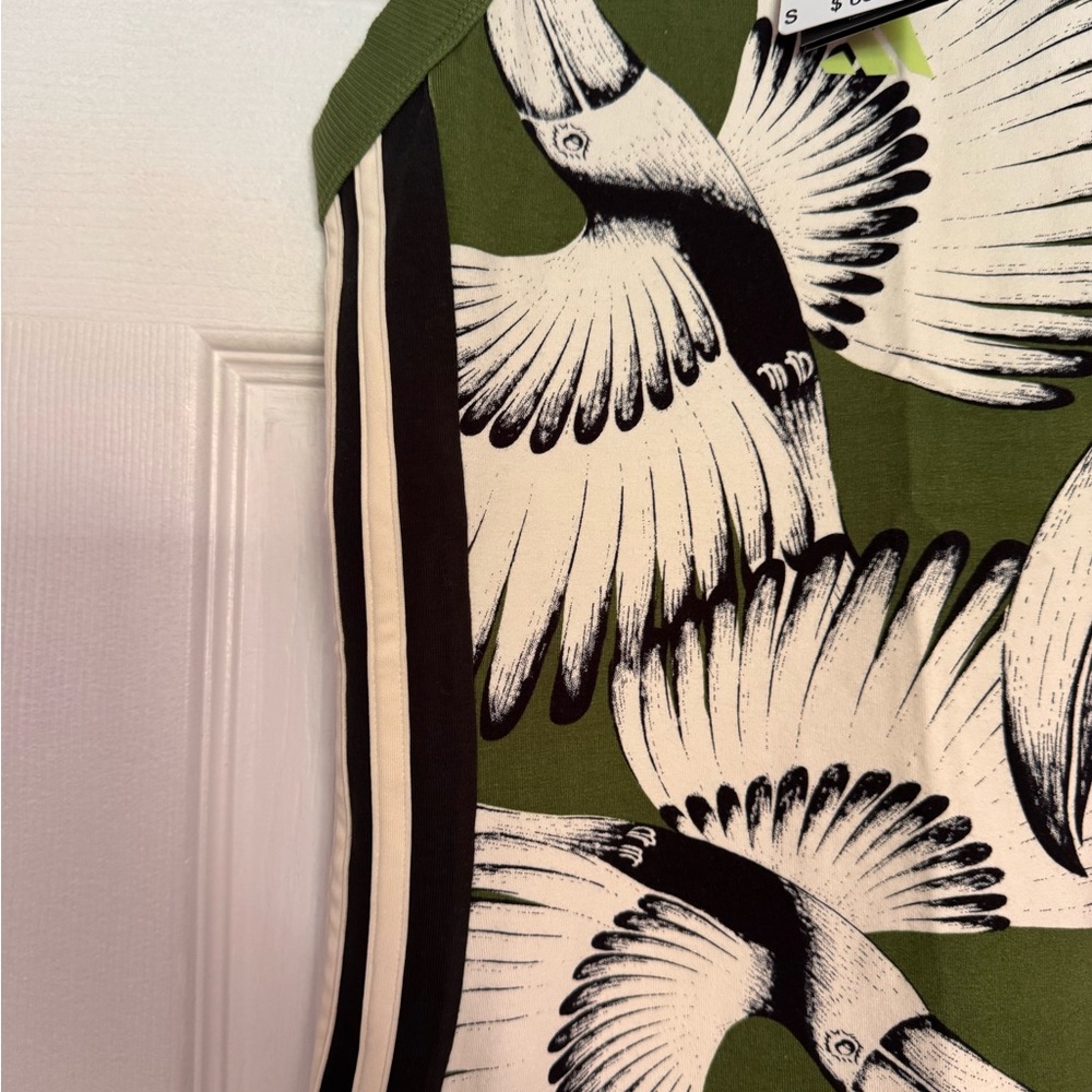 NWT Adidas x Farm Rio Jersey Farm Midi Dress in Cream White and Crew Green - Picture 7 of 11